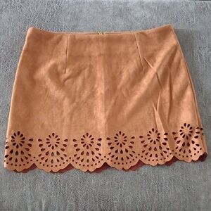 C) Tan Scalloped Hem Skirt